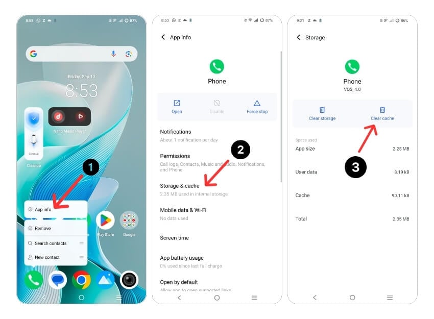 How to clear phone app cache on Android