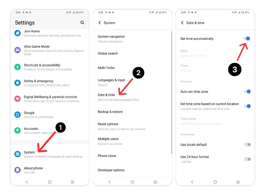 How to set automatic Date and time on Android
