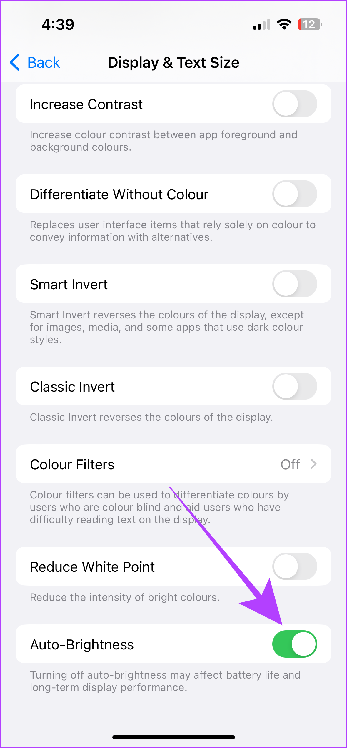 Auto-Brightness Settings iPhone