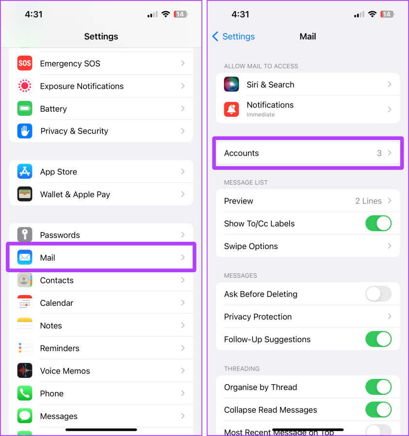 Mail Settings iPhone