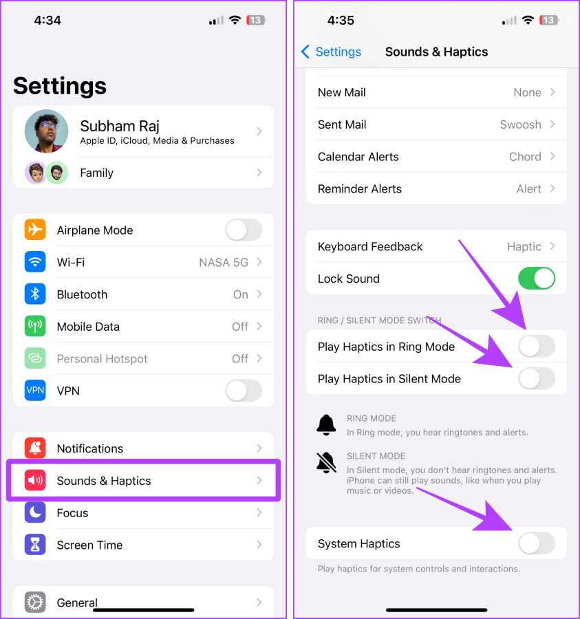 Sound & Haptics Settings iPhone