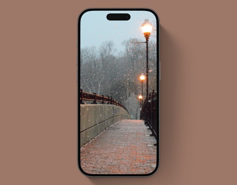 Lamp-Lit Snowy Walkway Wallpaper