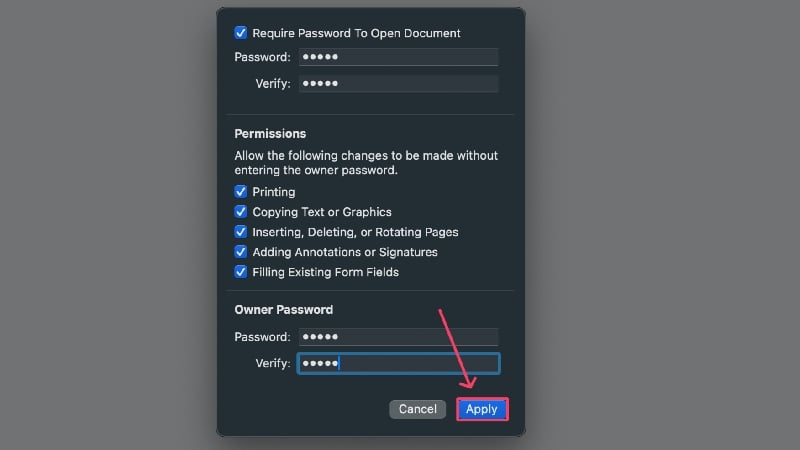 Apply password settings