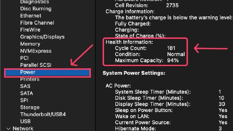 charge cycle count advanced power settings