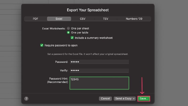 Save Excel file