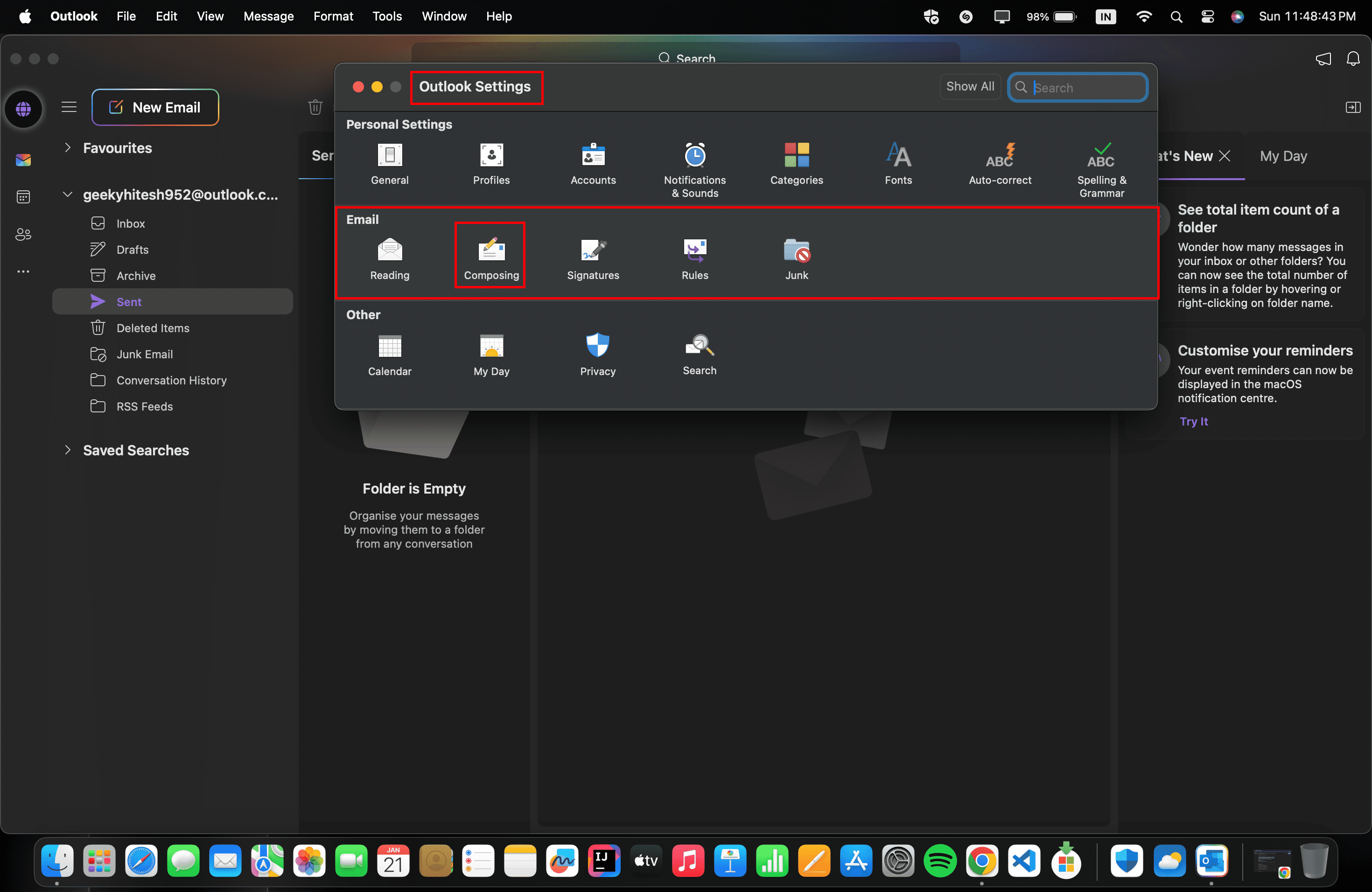 how to unsend email on outlook and gmail- outlook settings page on mac