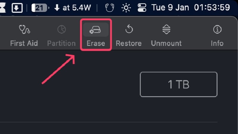Erase option in toolbar
