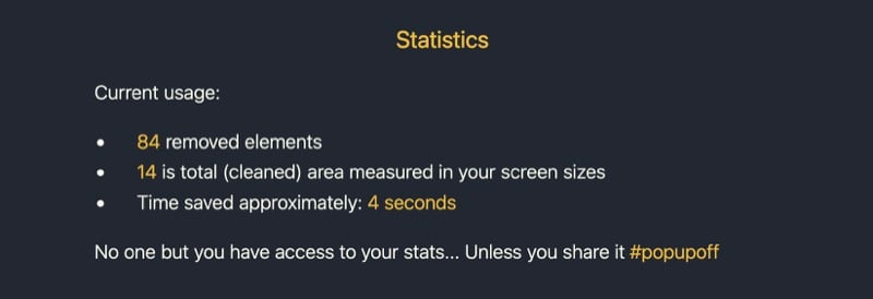 PopUpOff usage statistics.