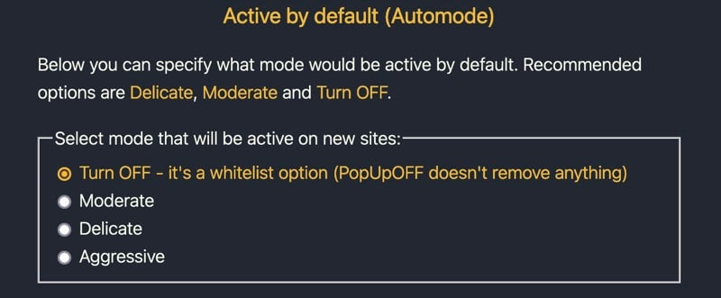Changing default PopUpOff mode.