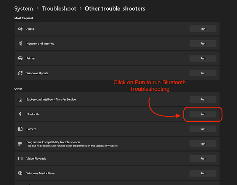 run the blooth troubleshooter run the blooth troubleshooter