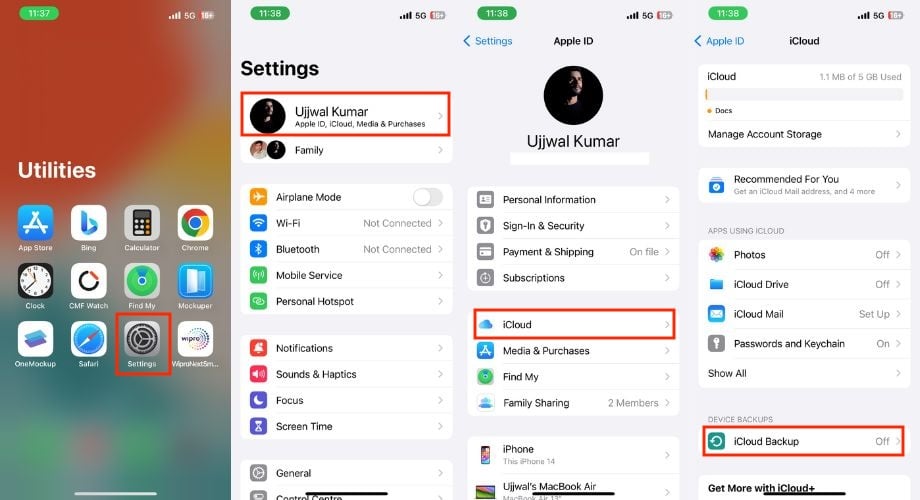 iCloud Backup under DEVICE BACKUPS