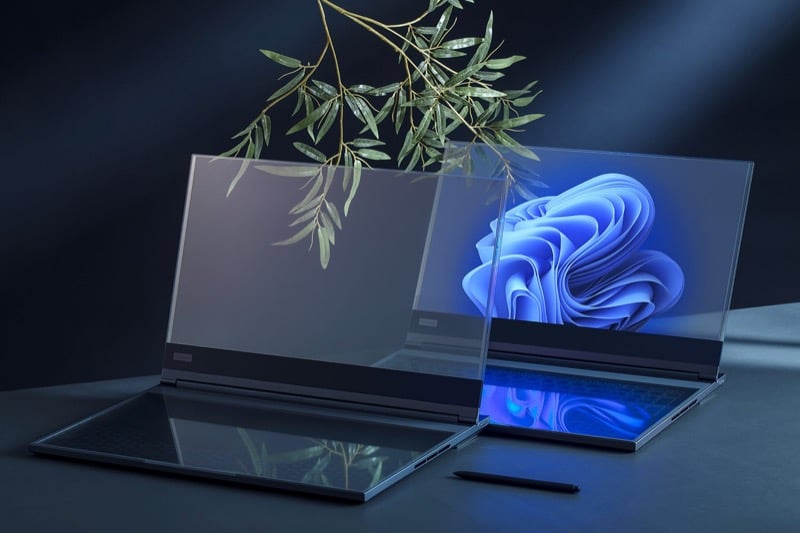 Lenovo ThinkBook laptop with a transparent display.