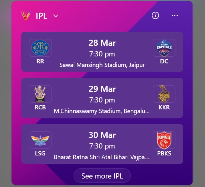 Windows 11 Sports widget.