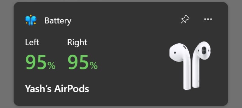 MagicPods widget on Windows 11.