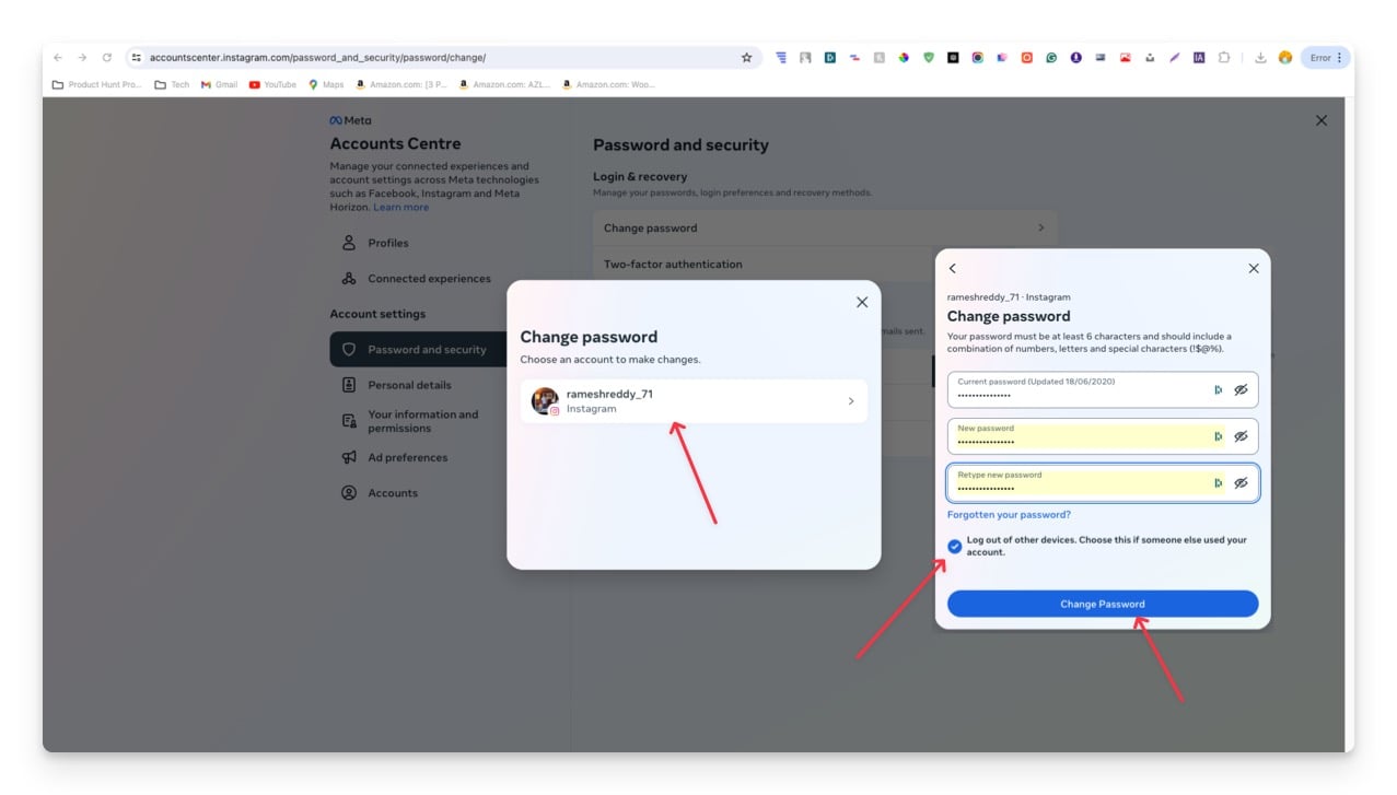 Change instagram password on desktop