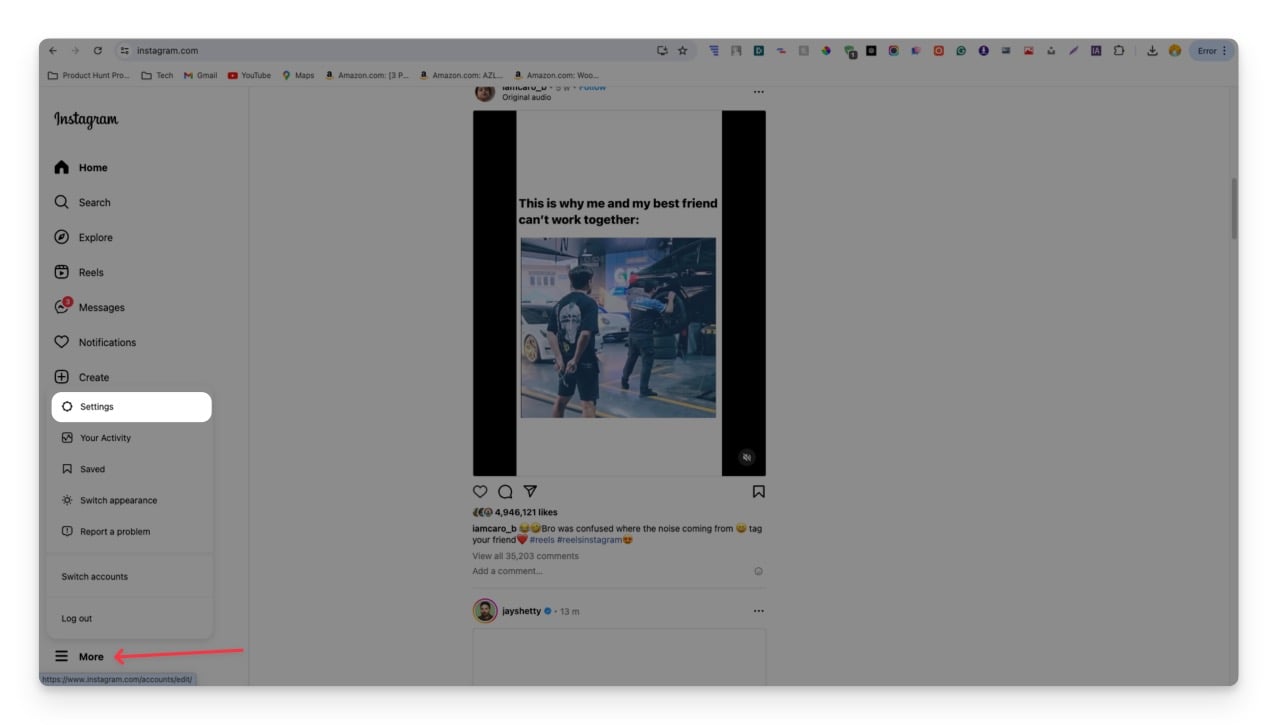 Instagram desktop settings