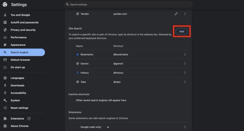 hide ai overviews in google search 1 search engine settings page on chrome for mac.