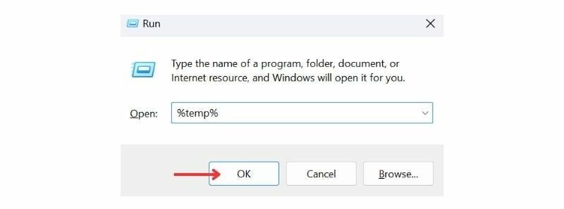 Opening the temp folder using Run dialog on Windows