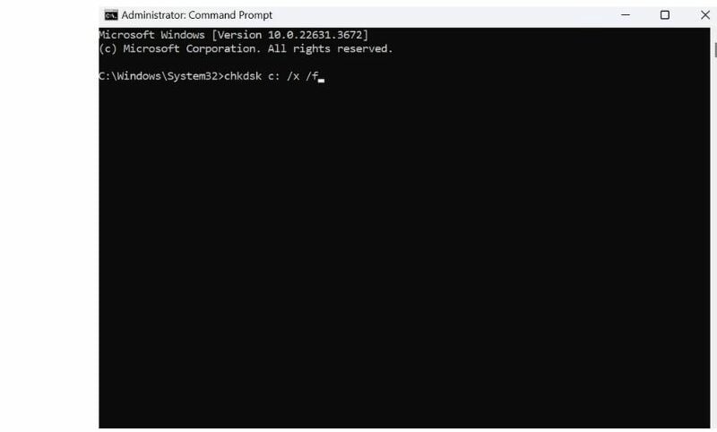 Running chkdsk command to fix disk errors on a slow Windows laptop