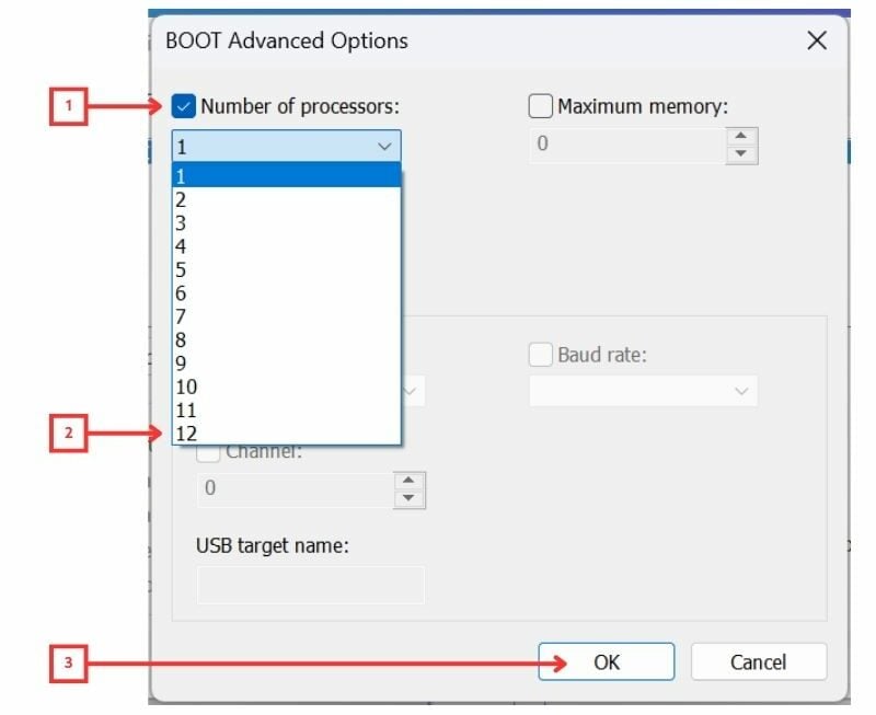 Setting maximum processor cores in msconfig to speed up Windows laptop