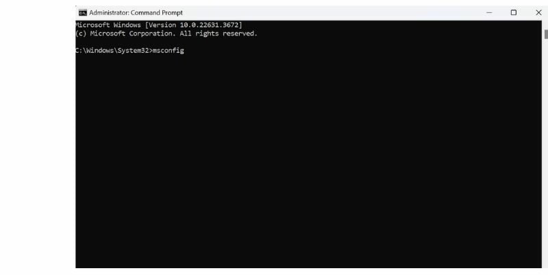 Running msconfig in Windows Run dialog