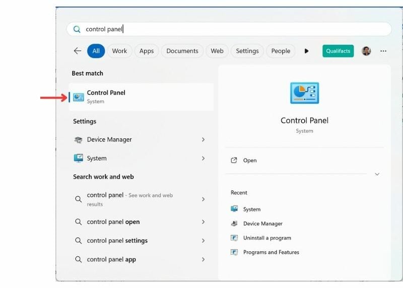 Opening Control Panel on Windows to uninstall programs