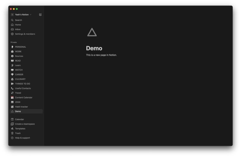 Creating a new page in Notion on a Mac.