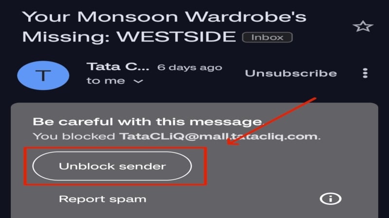 Unblock someone on Gmail on phone
