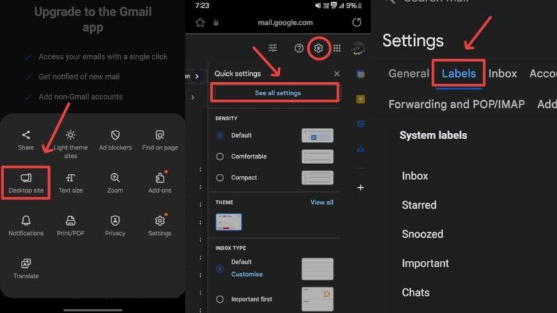 Access Gmail settings on a phone