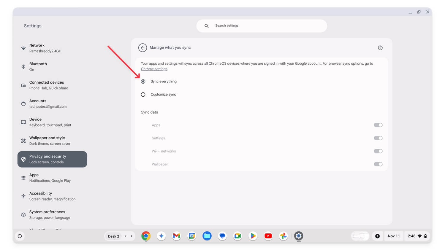 ChromeOS sync everything Settings