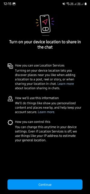 sharing location Instagram DM warning