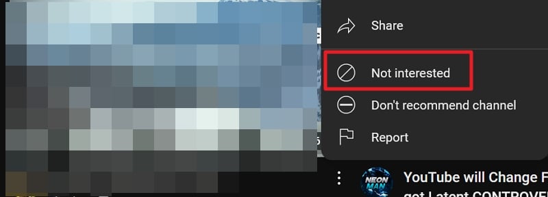 Not interested on YouTube