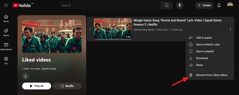 Remove from liked videos
