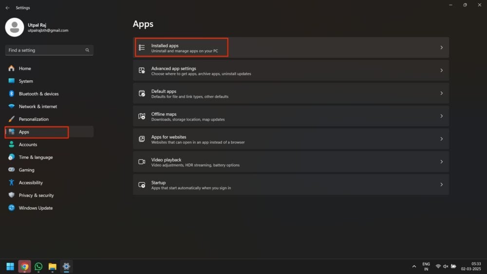 Installed apps