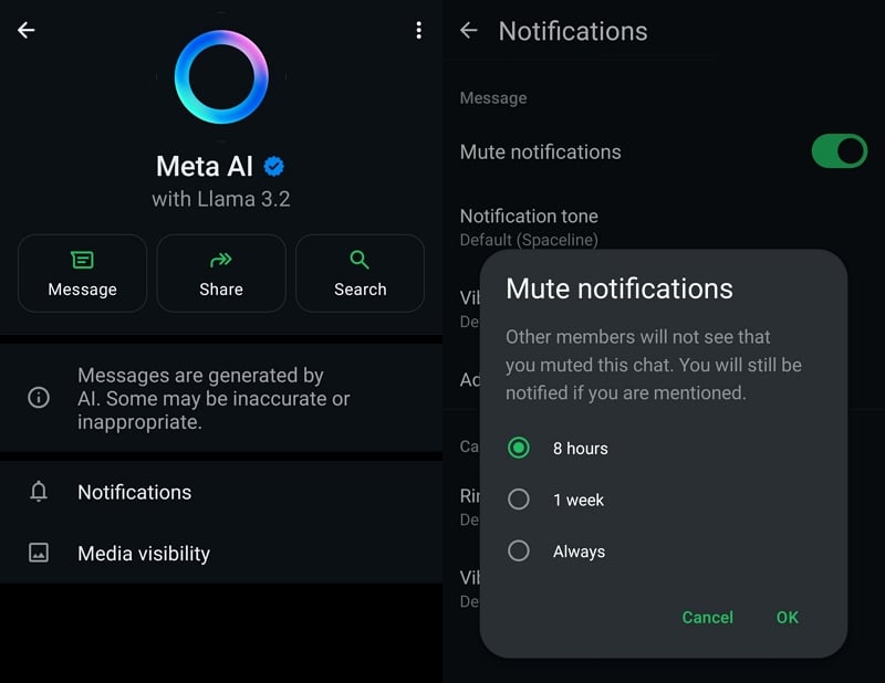 mute notifications meta ai on whatsapp mute notifications meta ai on whatsapp