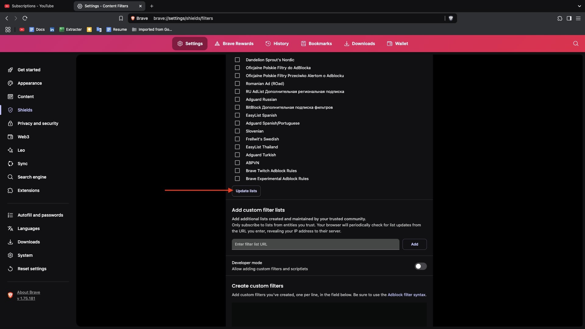 Update lists