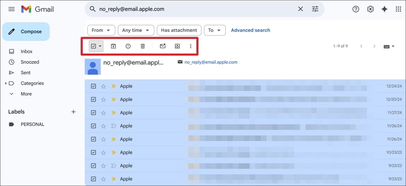 delete all emails from a specific address