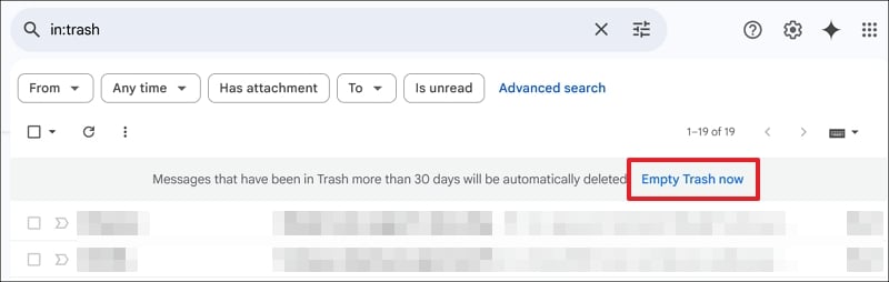 empty trash on Gmail