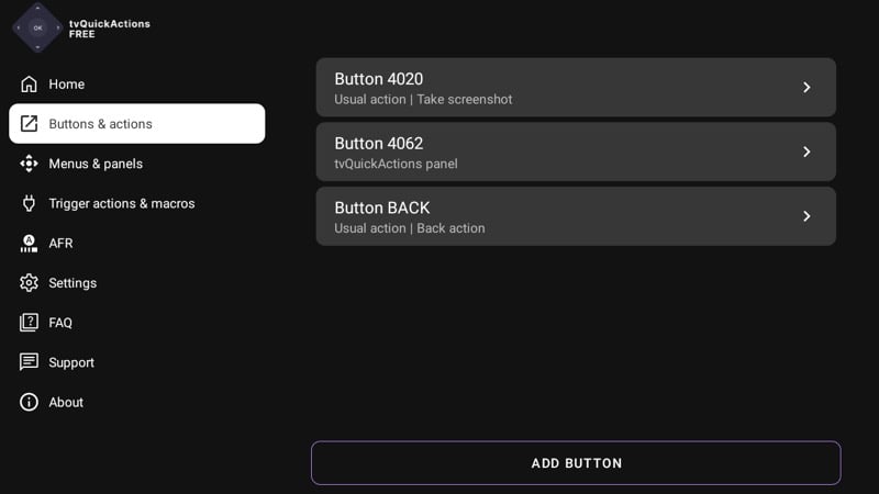 tvQuickActions Android TV app.