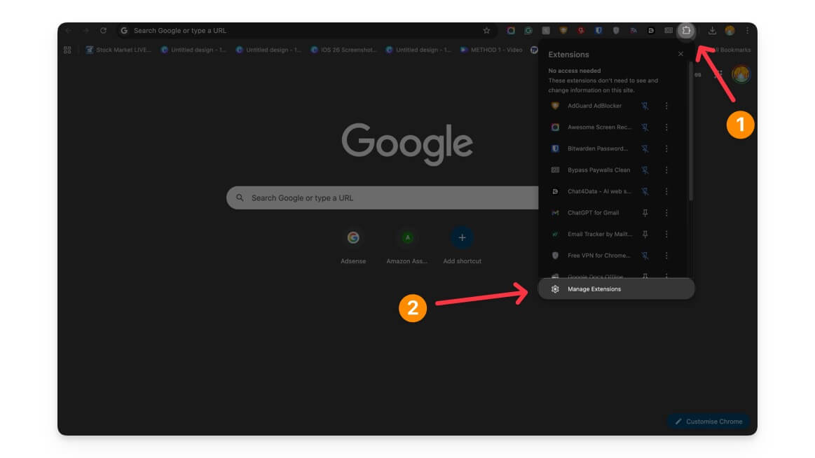 Google chrome manage extension settings