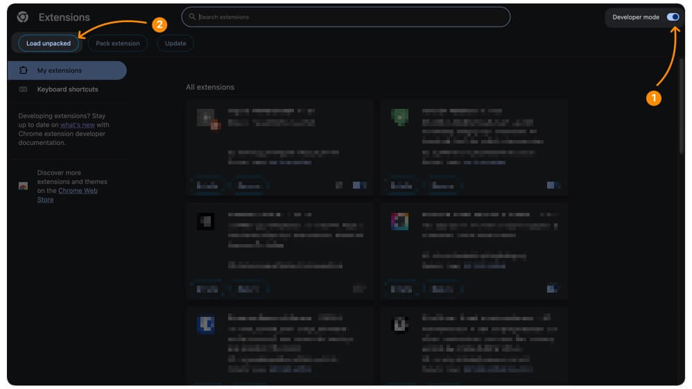 enable developer options and load unpacked extension