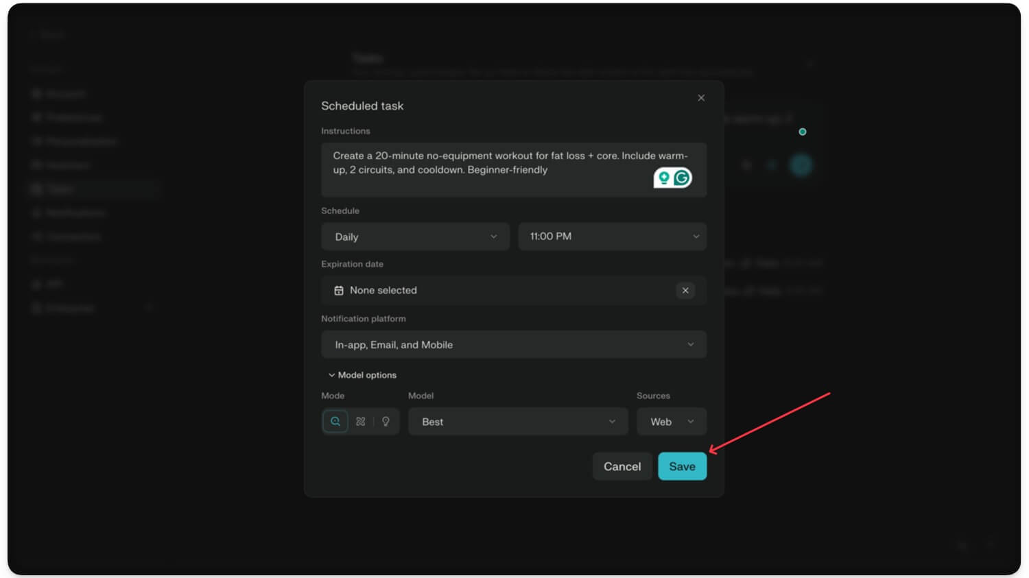 Tap on Save to create task Tap on Save to create task
