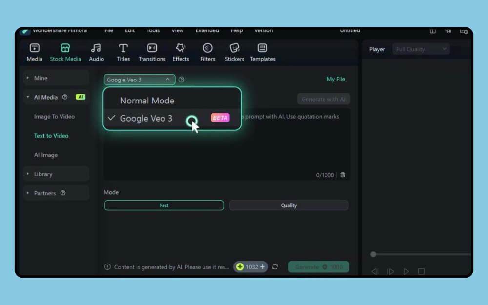 Google Veo 3 Model in Filmore video editor Google Veo 3 Model in Filmore video editor