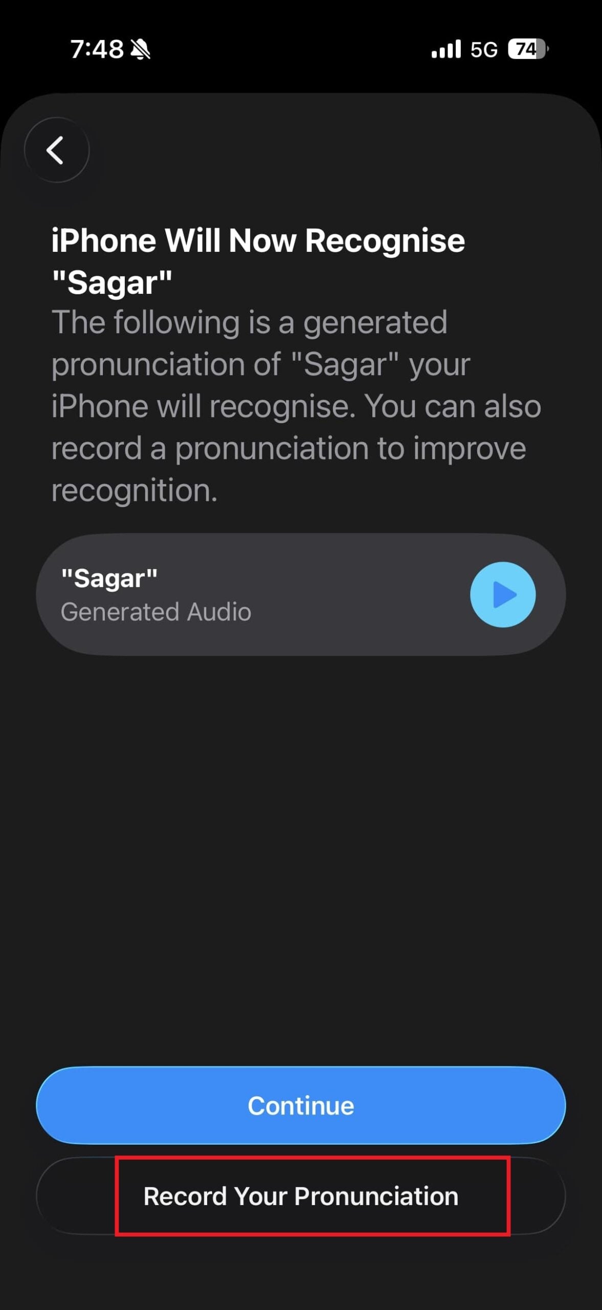 record a new pronunciation scaled use the name recognition iphone feature to know when someone calls you, even with music on - record a new pronunciation scaled