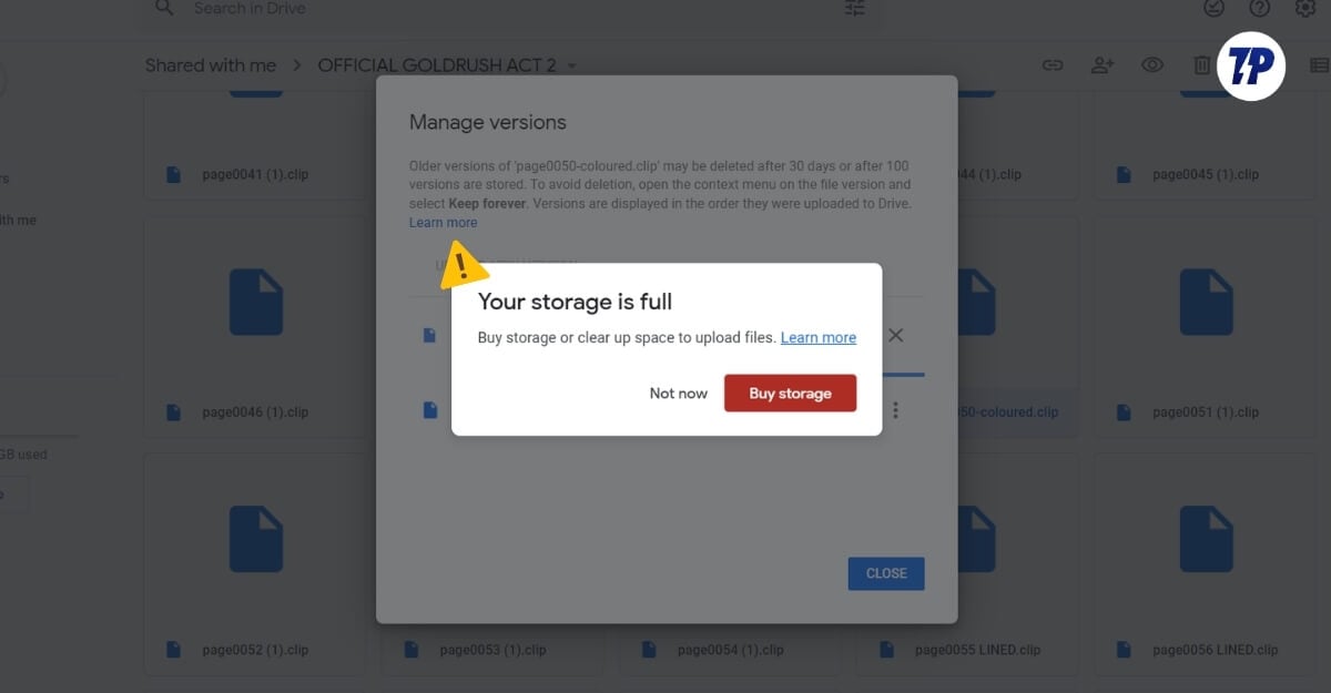Google Drive Storage full alert