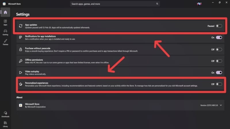 Disable automatic updates