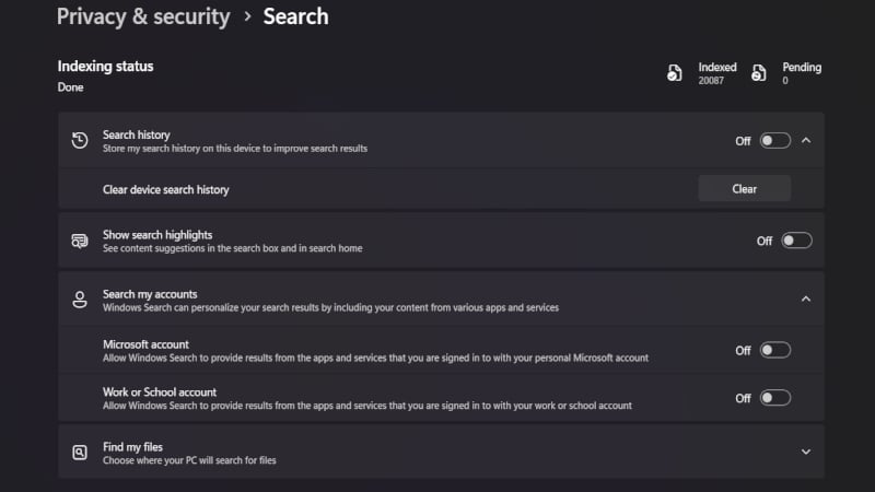 Search settings