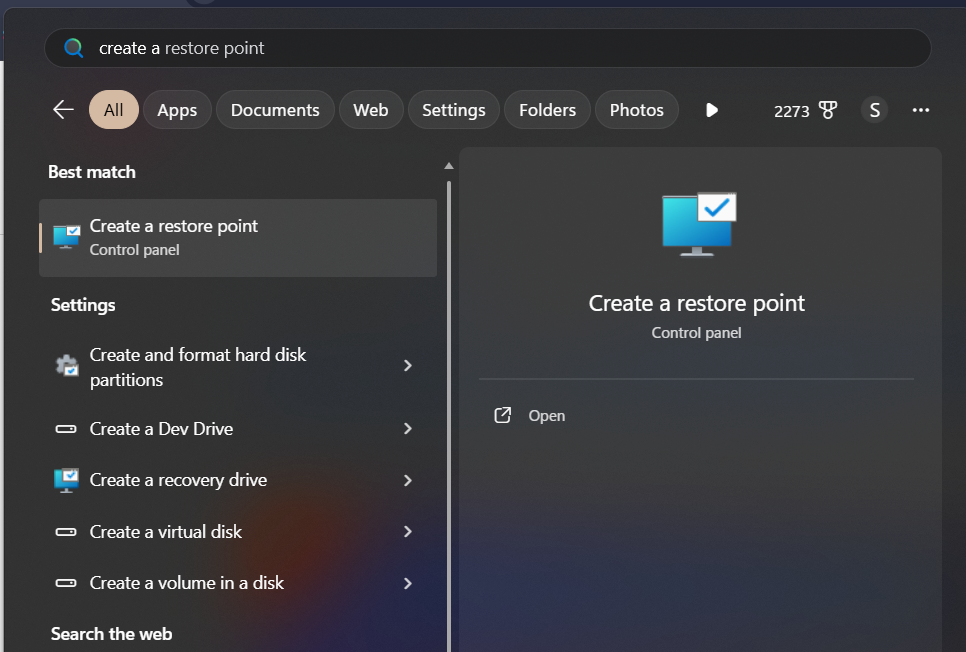 create a restore point