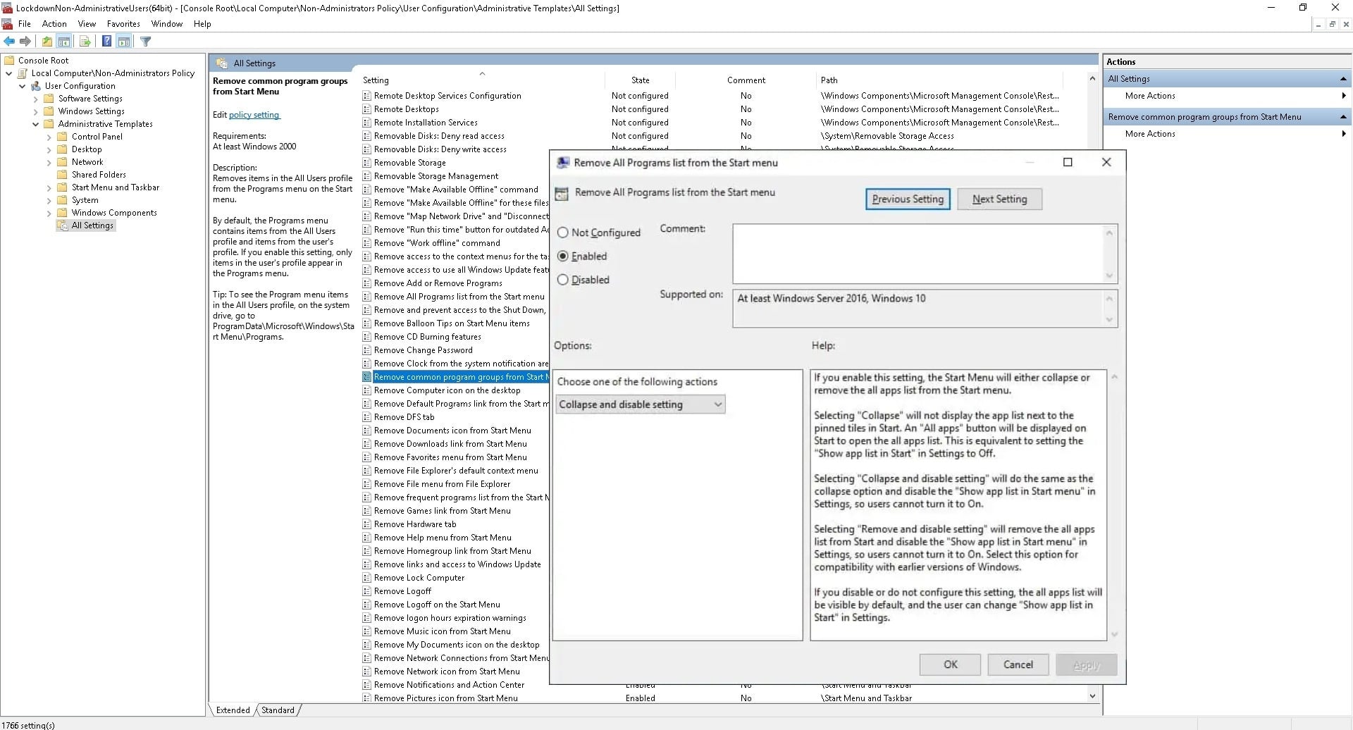 remove all programs list from the start menu