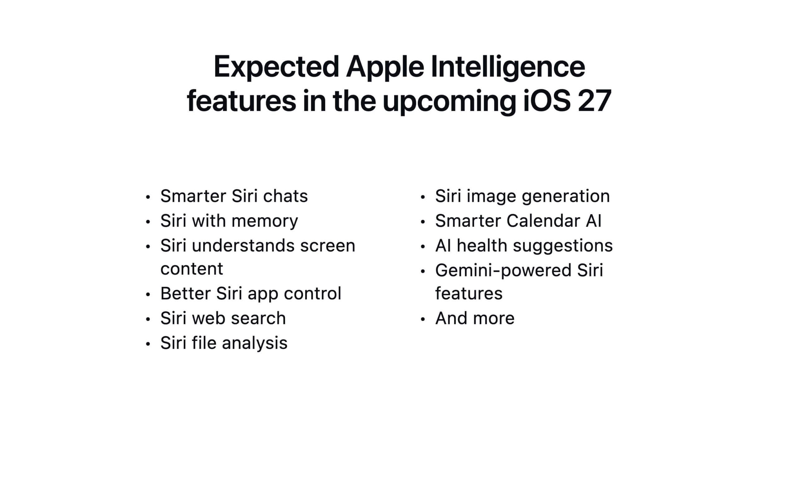 Expected Apple Intelligence features in the upcoming iOS 27